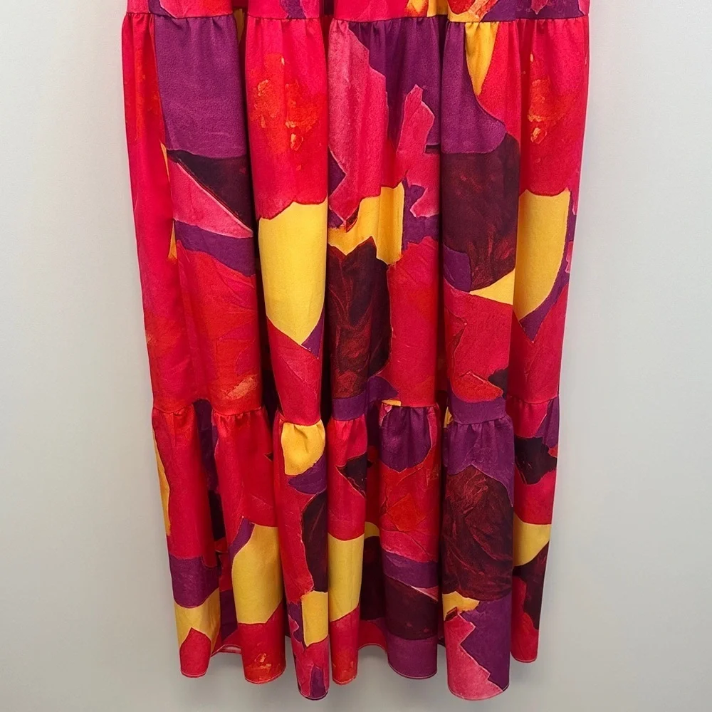 Louise James Boutique Abstract Print Tiered Maxi Dress Boho Sundress M
